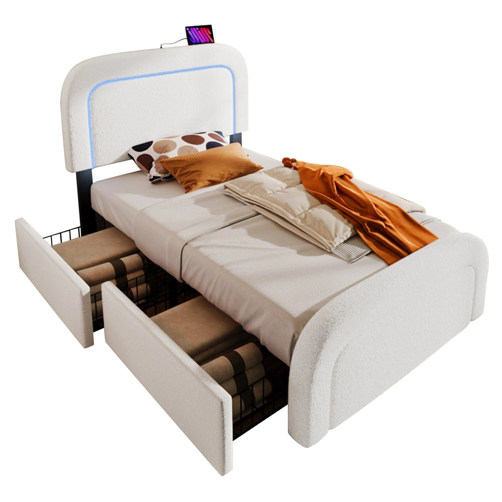 letto imbottito sherpa bianco 90x200 cm