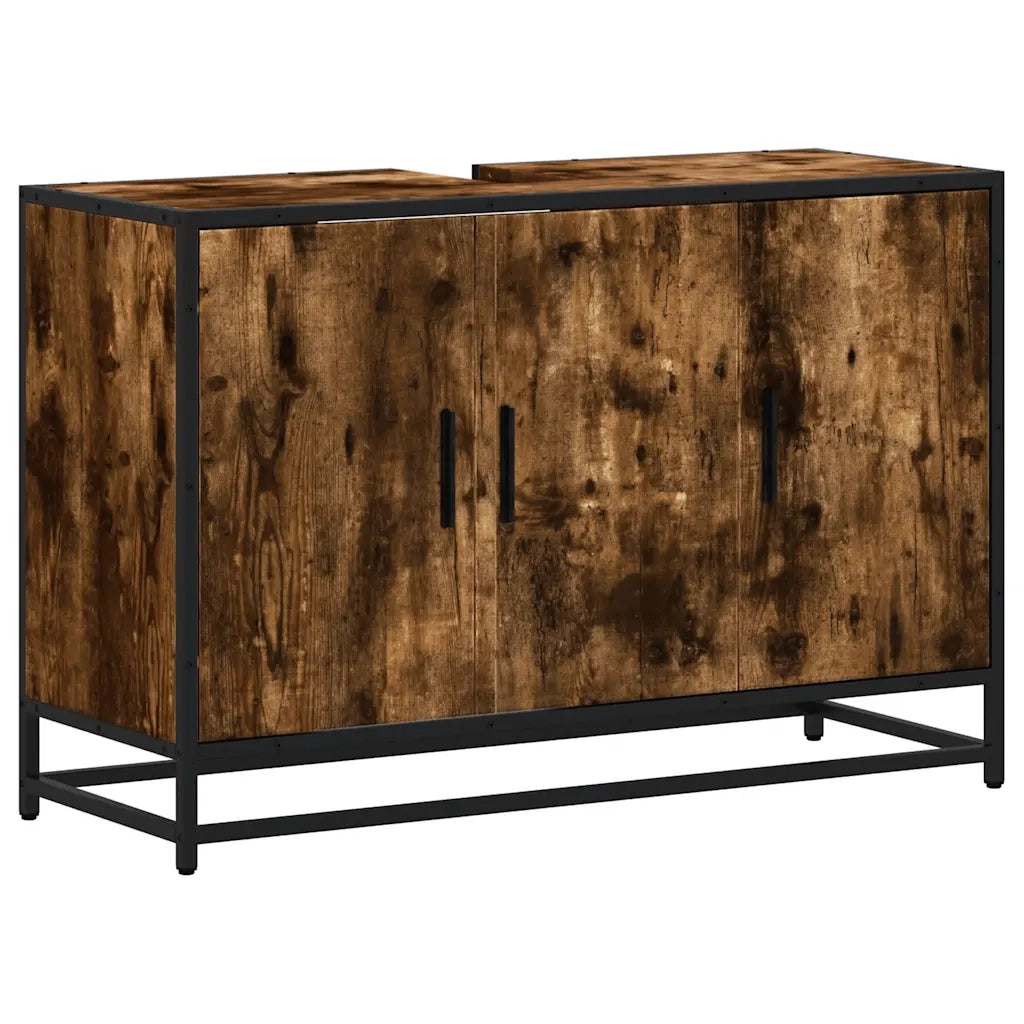 Mobile Lavabo Bagno-Armadietto da bagno Rovere Fumo 90x33x60 cm Legno Multistrato