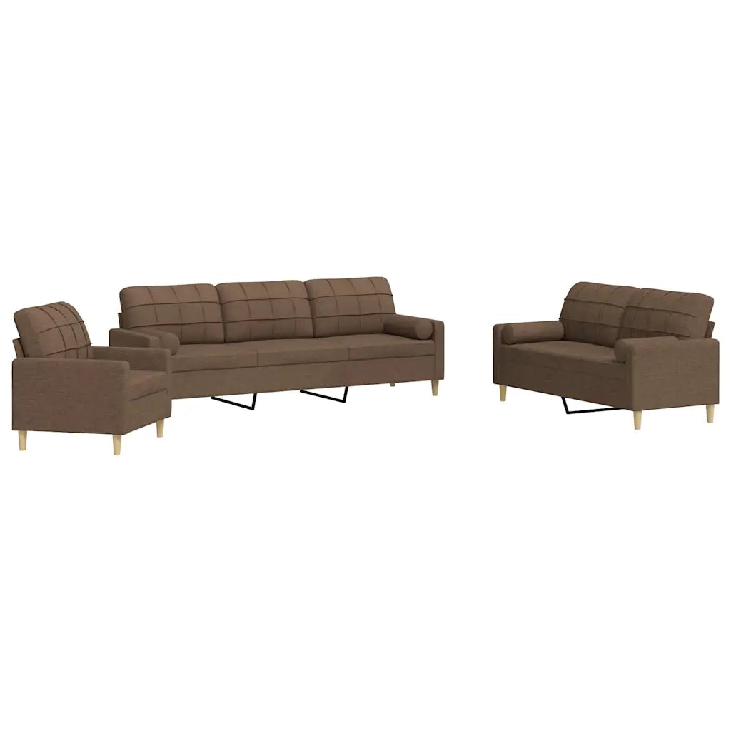 Set di Divani 3 pz con Cuscini Marrone in Tessuto 3278306