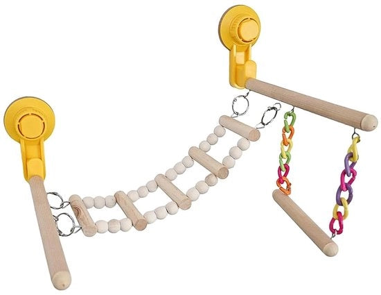 Centro di Attività Portatile per Piccoli Uccelli - Zitstocca in Legno con Morsetto - Adatta per Piccioni - Resistente e Facile da Trasportare - Ideale per Uccelli Piccoli - Sistema di Fissaggio Solido
