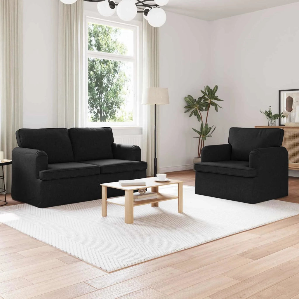 Divano 2 pcs Nero 144 x 80 x 85 cm Tessuto