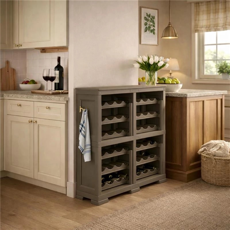 SCAFFALE PORTABOTTIGLIE PER 48 BOTTIGLIE 79X42,5X85,5 CM – CANTINETTA MODERNA A VISTA SENZA ANTE, MOBILE VINO MODULARE