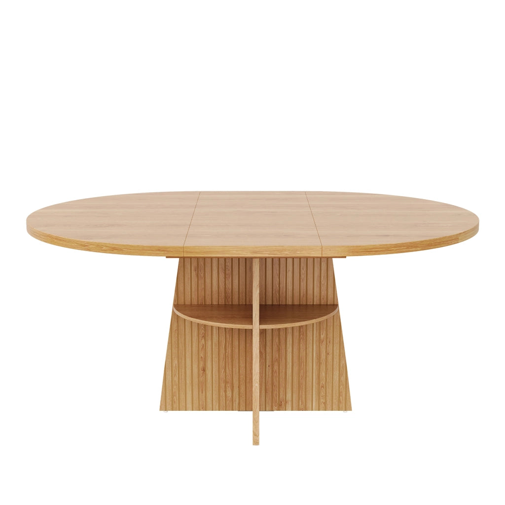 Tavolo da pranzo rotondo allungabile 110-150x110x77,5 cm, design moderno effetto legno naturale