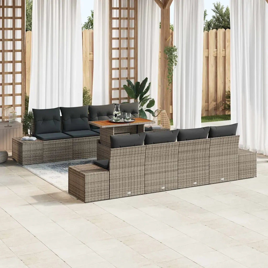 Set da Pranzo per Giardino con cuscino 9 pcs Grigio e Marrone
