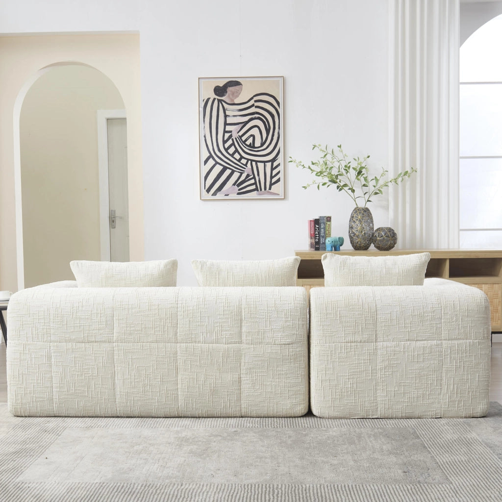 Chaise longue moderno in chenille beige 158x90x60 cm con tasche laterali e cuscino