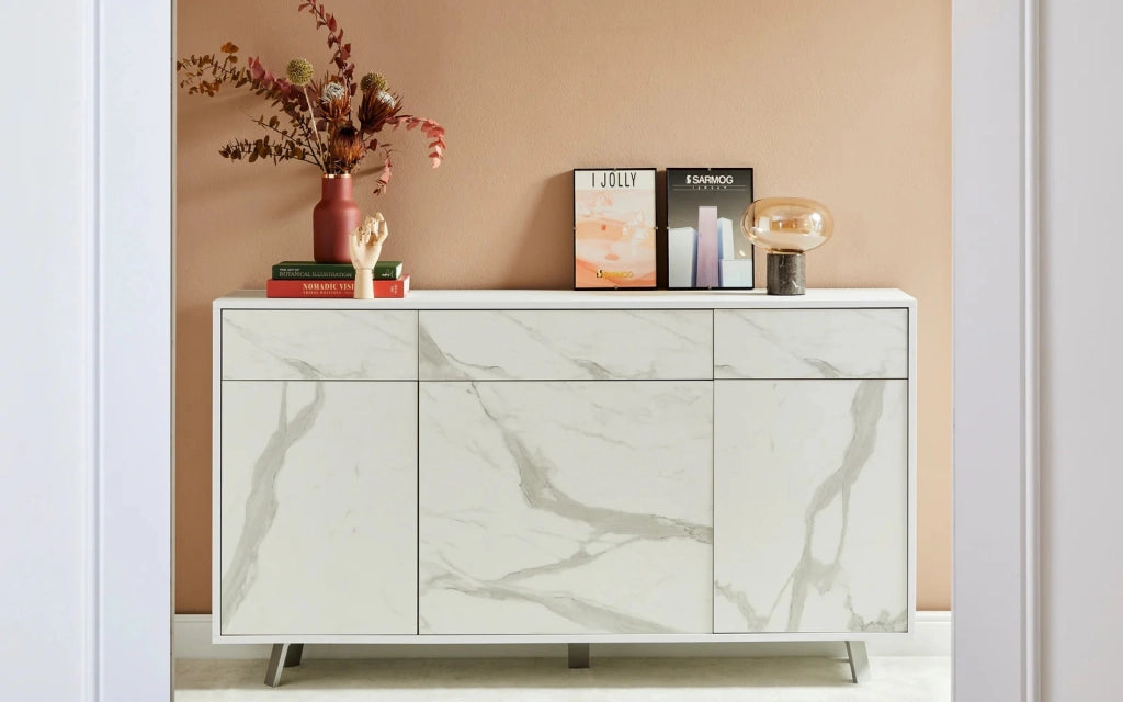 Mobile Soggiorno 3 Ante 3 Cassetti 164x41 h92cm Ossido Bianco Rovere Dogato