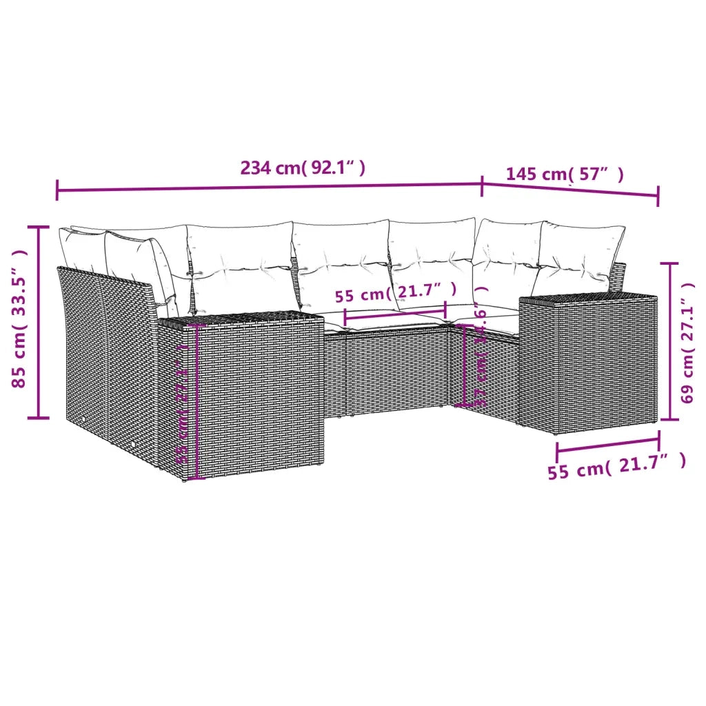 Set Divano da Giardino 6 pz con Cuscini Grigio in Polyrattan 3255317