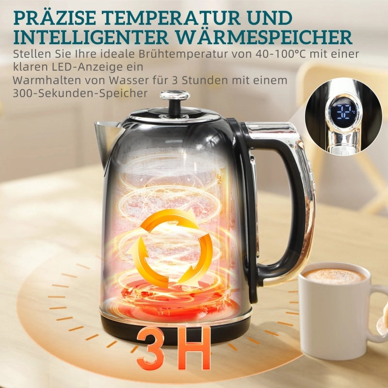 Set bollitore e tostapane, display a LED, 1,7 litri, 2200 W, design retr¨°, funzione memoria, nero