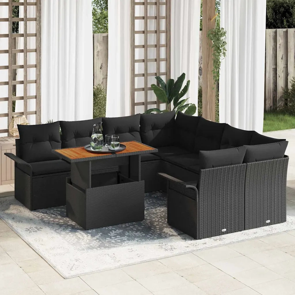 Set Divano da Giardino con cuscino Nero