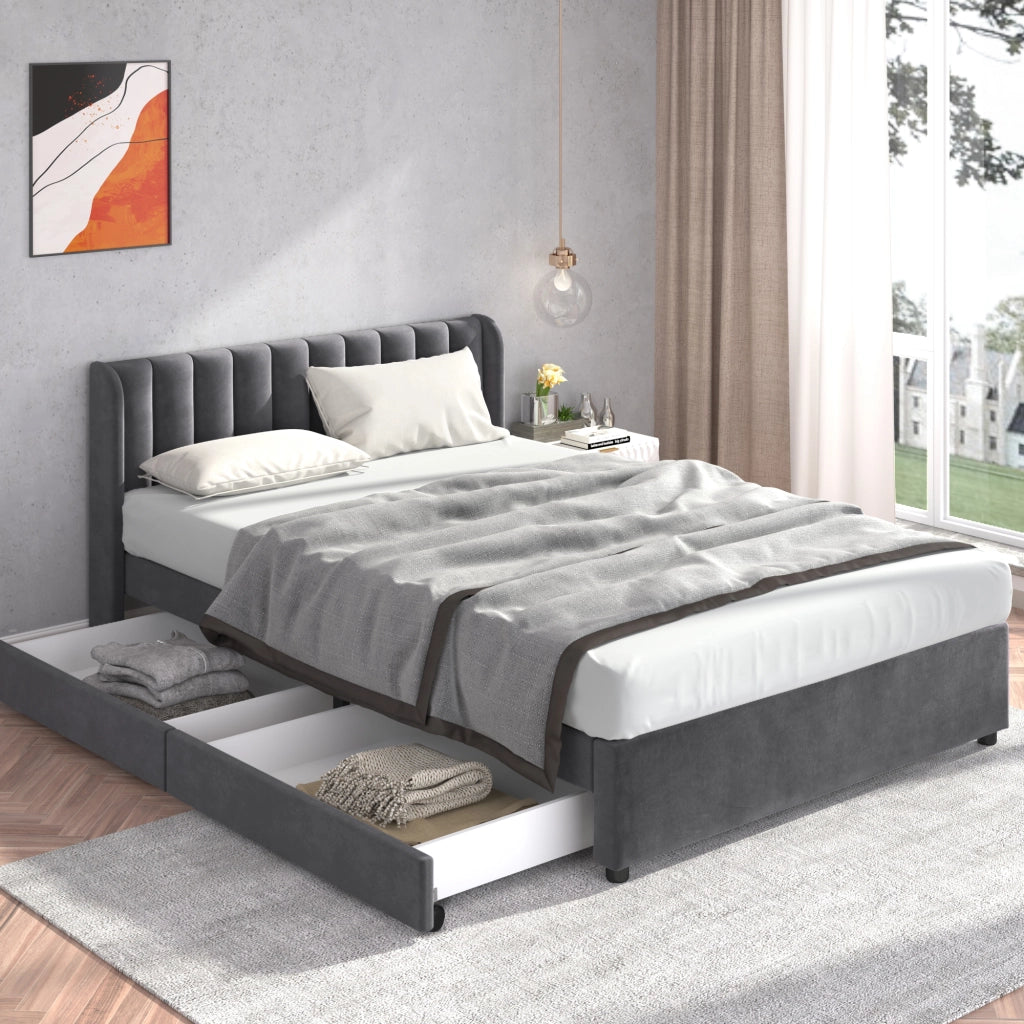 letto in velluto grigio 160 x 200 cm