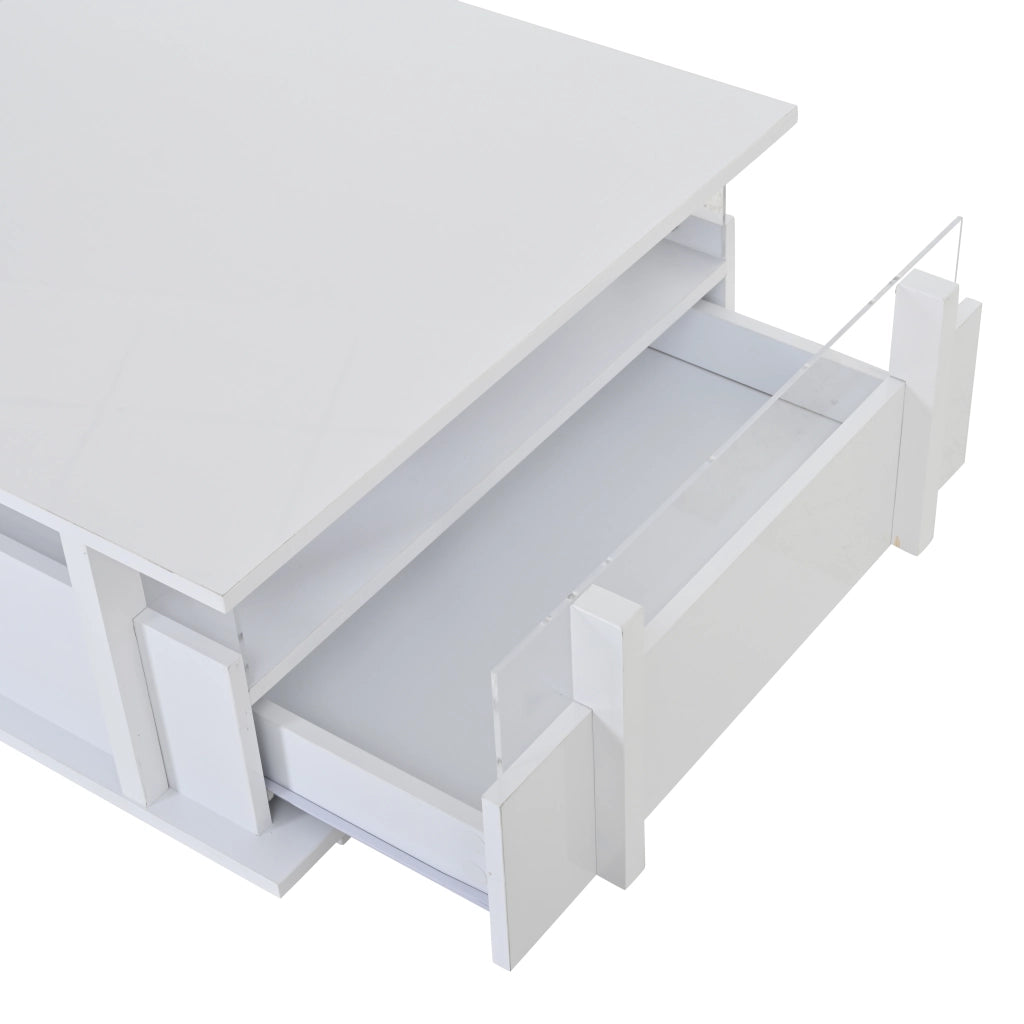Tavolino da caffè con 2 cassetti e LED - per soggiorno - in truciolare - 70×70×35 cm - bianco