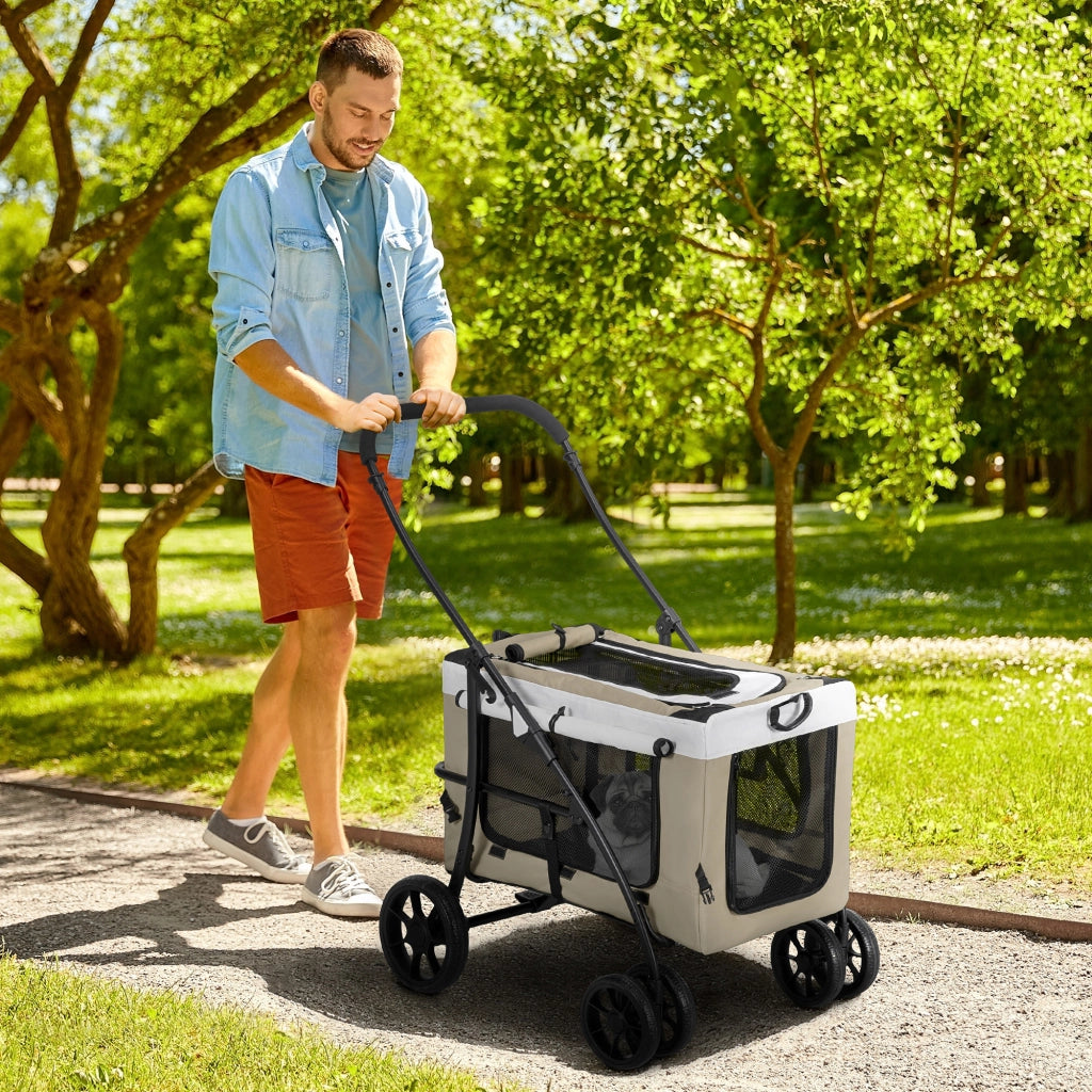 Carrello per cani pieghevole con cestino rimovibile ¨C zephmum ¨C Nero Khaki Bianco 81x58x97.5 cm