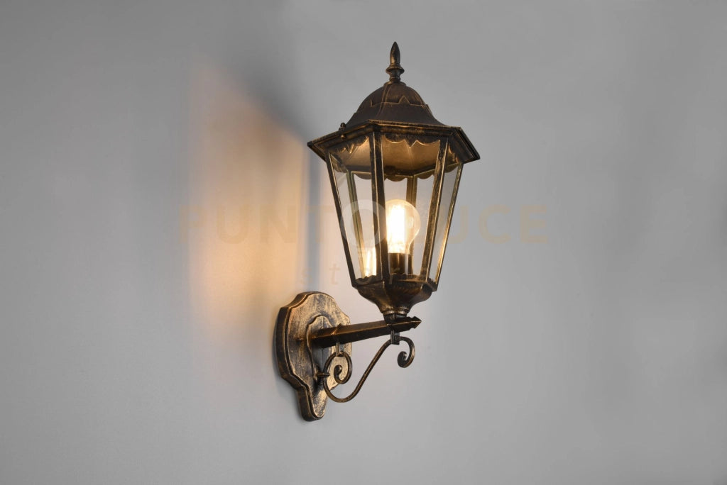 MELLA APPLIQUE DA ESTERNO UP 6 LATI FUSIONE DI ALLUMINIO RUGGINE E VETRO TRASPARENTE H. 51CM IP44 1 LUCE ATTACCO E27