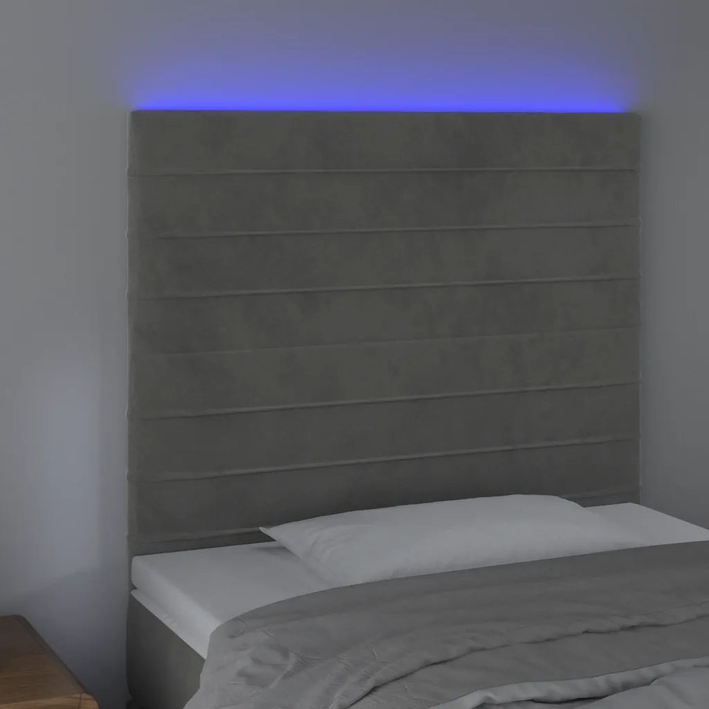 Testiera a LED-Testata con LED Grigio Chiaro 90x5x118/128 cm in Velluto 893341