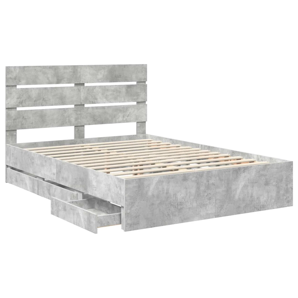 Struttura del letto con cassetto-Giroletto con contenitore-Rete del Letto Grigio cemento 140 x 200 cm 541016