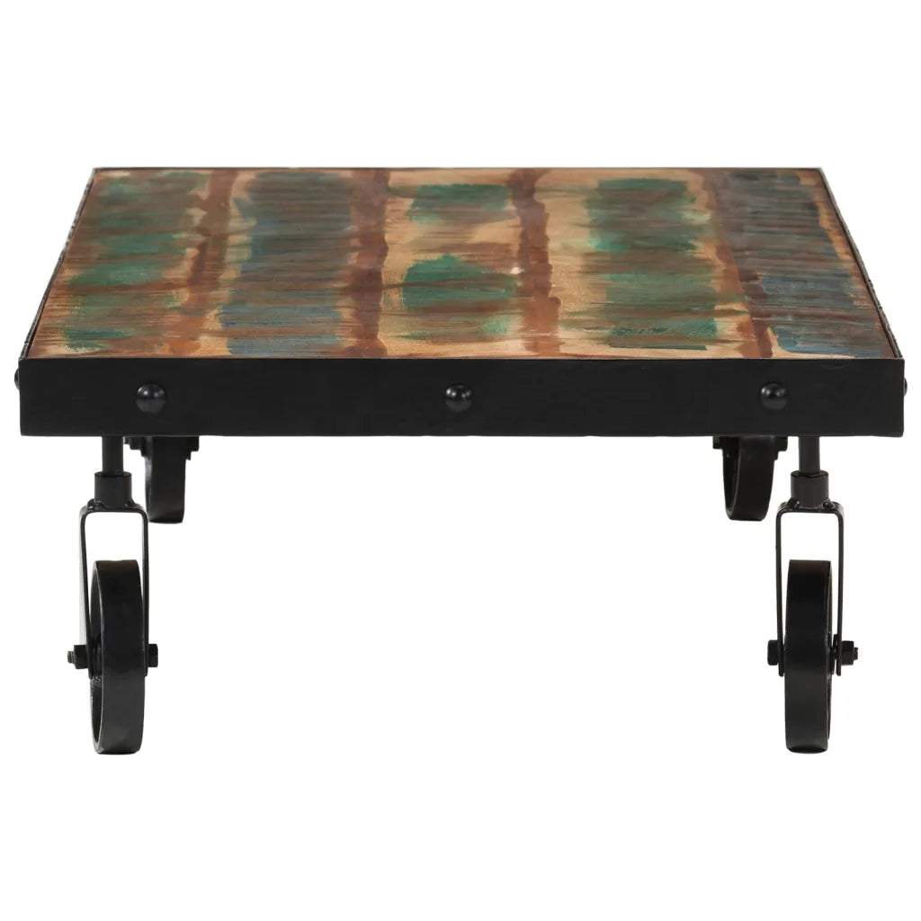 Tavolino Salotto con Ruote-Tavolino da soggiorno Legno Massello Recupero 100x55x26 cm