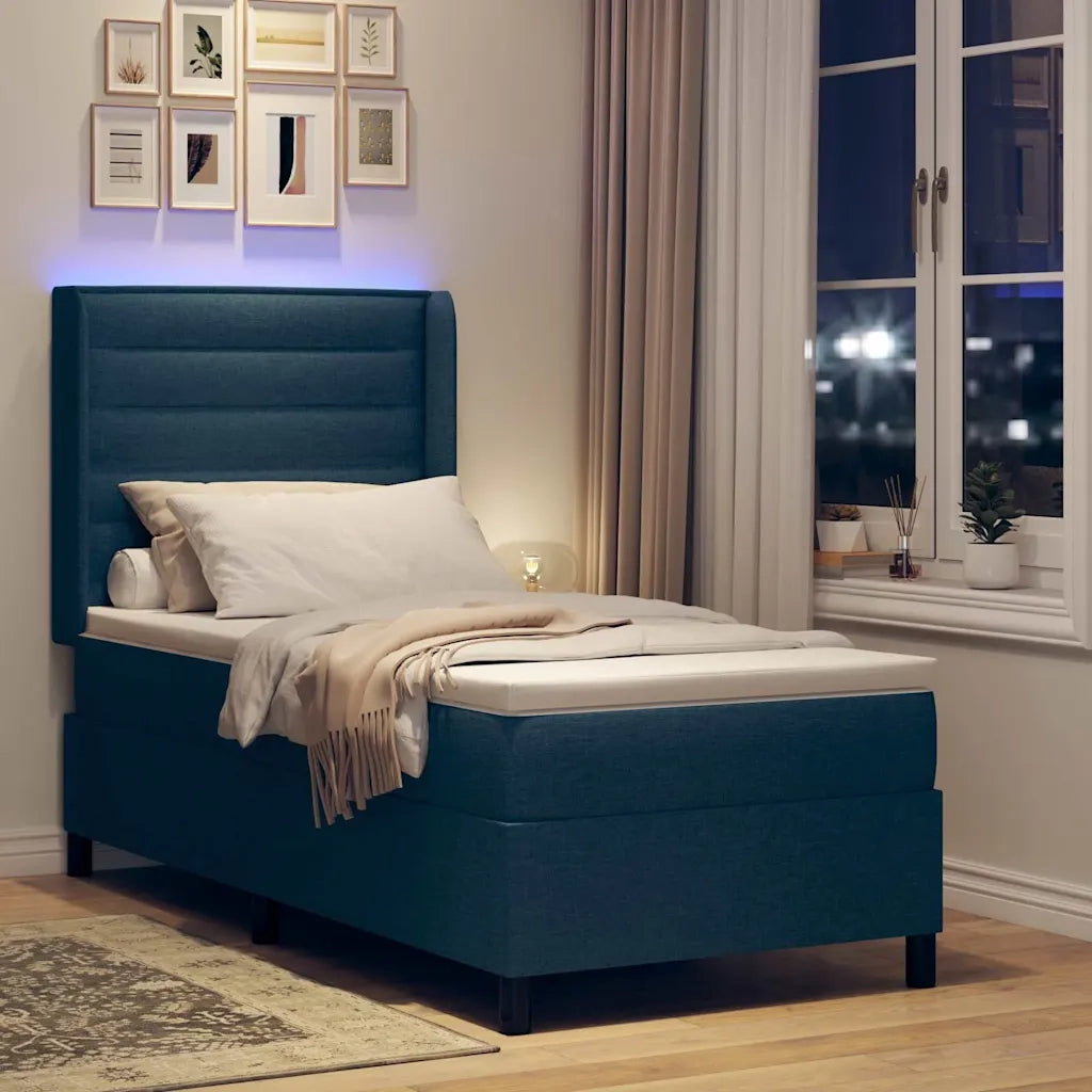 Letto a Sorgente LED con materasso Blu 90 x 190 cm Tessuto