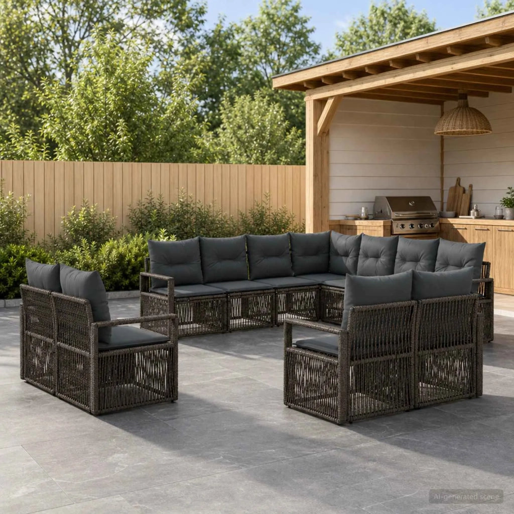 Set Divano da Giardino 11 pz Grigio polyrattan 3435881