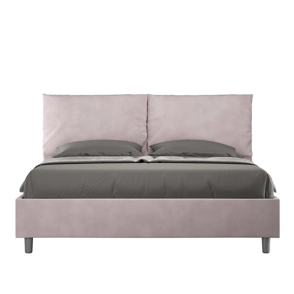 BS COM Letto queen size senza rete imbottito 150x210 microfibra glicine