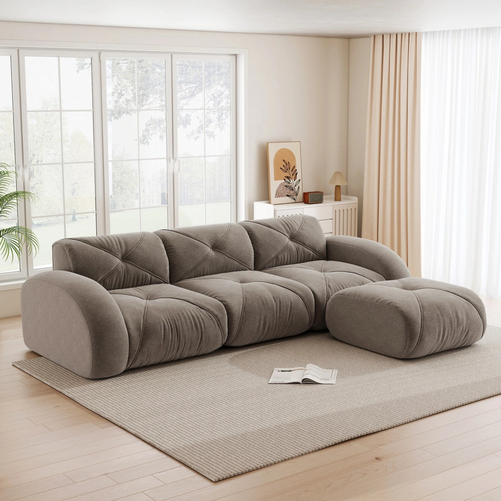 Divano Modulare 3 Posti con Poggiapiedi ¨C MINIMAL ¨C Marrone, Angolare
