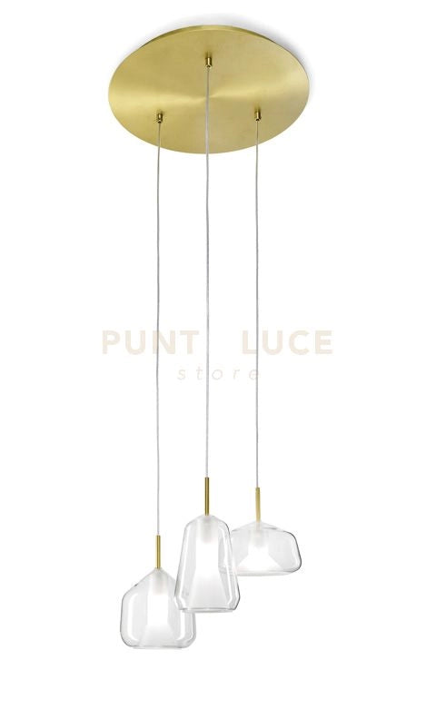 X-RAY LAMPADARIO A SOSPENSIONE 3 LUCI COMPOSIZIONE MISTA COLORE TRASPARENTE ATTACCO G9 STRUTTURA ORO TONDA