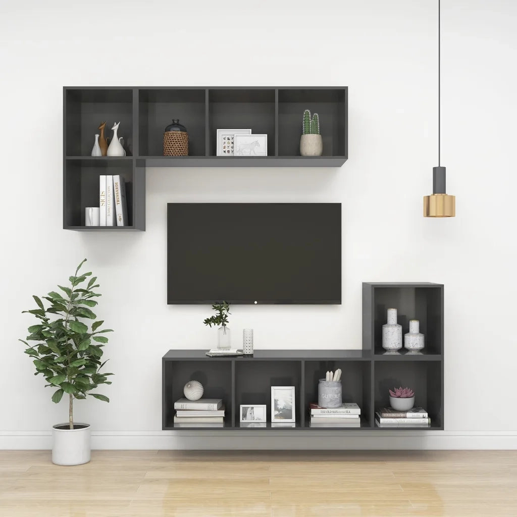 Mobile TV da parete-Mobile TV a Muro-Credenza TV Grigio Lucido 37x37x72 cm Legno Multistrato