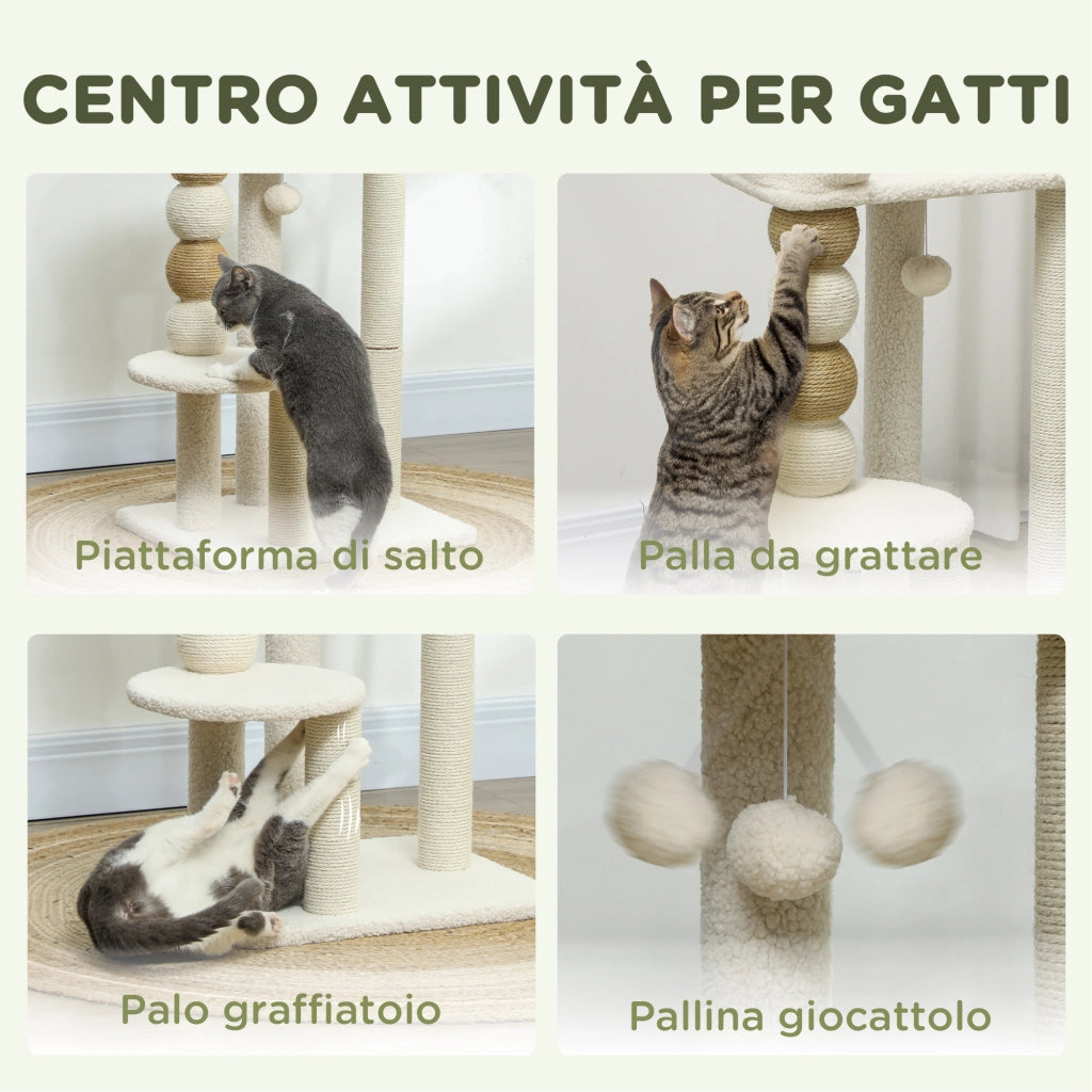 Torre per Gatti con Lettino e Piattaforma ¨C Minimal ¨C Legno, Beige, 48.5x40x76 cm