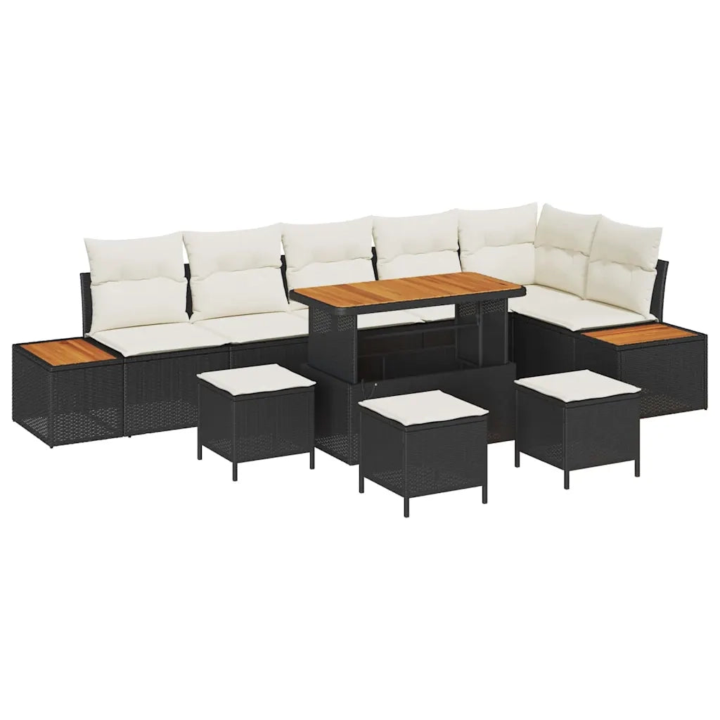 Set Divano da Giardino con cuscino 10 pcs Nero Poly Rattan