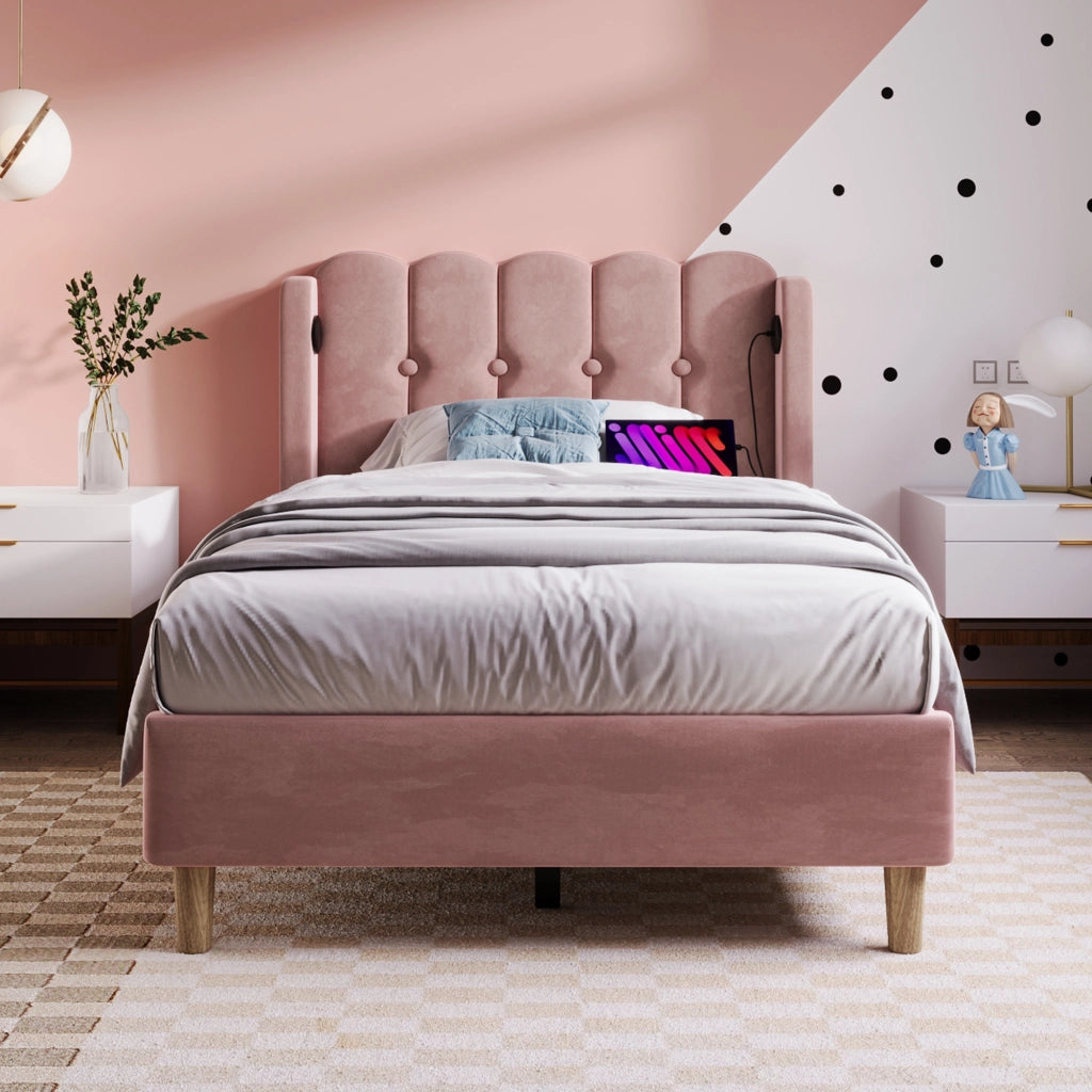 letto imbottito velluto rosa 90 x 200 cm
