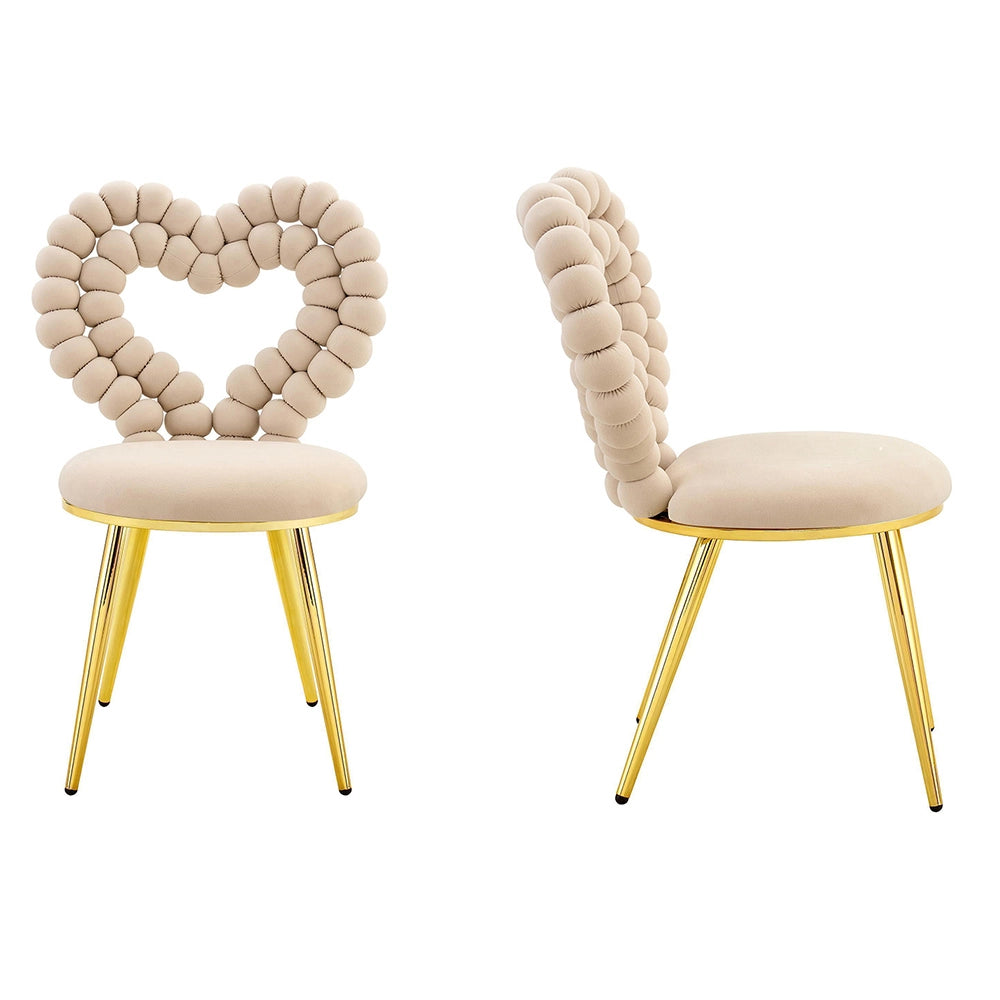 Set 2 sedie da pranzo - Xylo - velluto beige gambe dorate con schienale a cuore