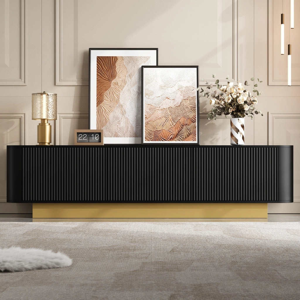 Mobile TV con 3 ante, ripiani regolabili e passacavi per TV, in MDF e pannello truciolare nero, 170 × 40.5 × 47 cm