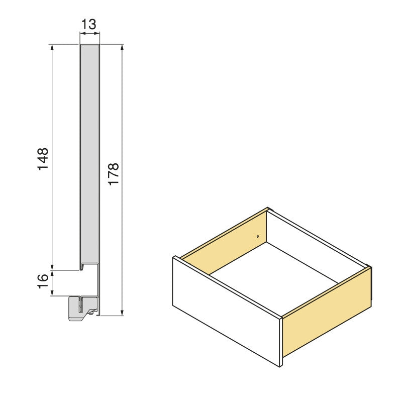 Cassetto esterno Vertex con regolazione 3D altezza 178mm, 40kg, profondità 500mm, Acciaio, Grigio antracite