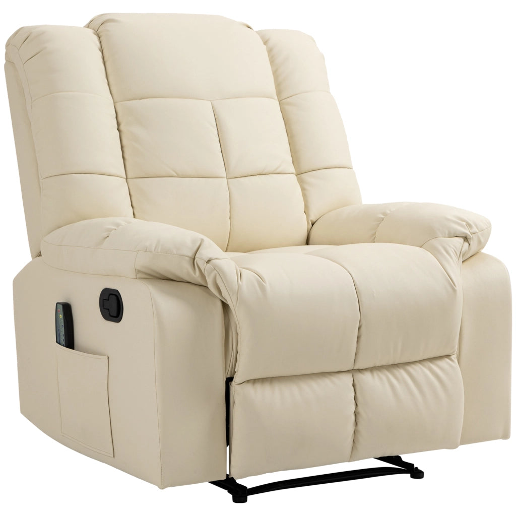 Poltrona Massaggiante Elettrica Reclinabile ¨C Zephmum ¨C Ecopelle Crema 94x99x99cm
