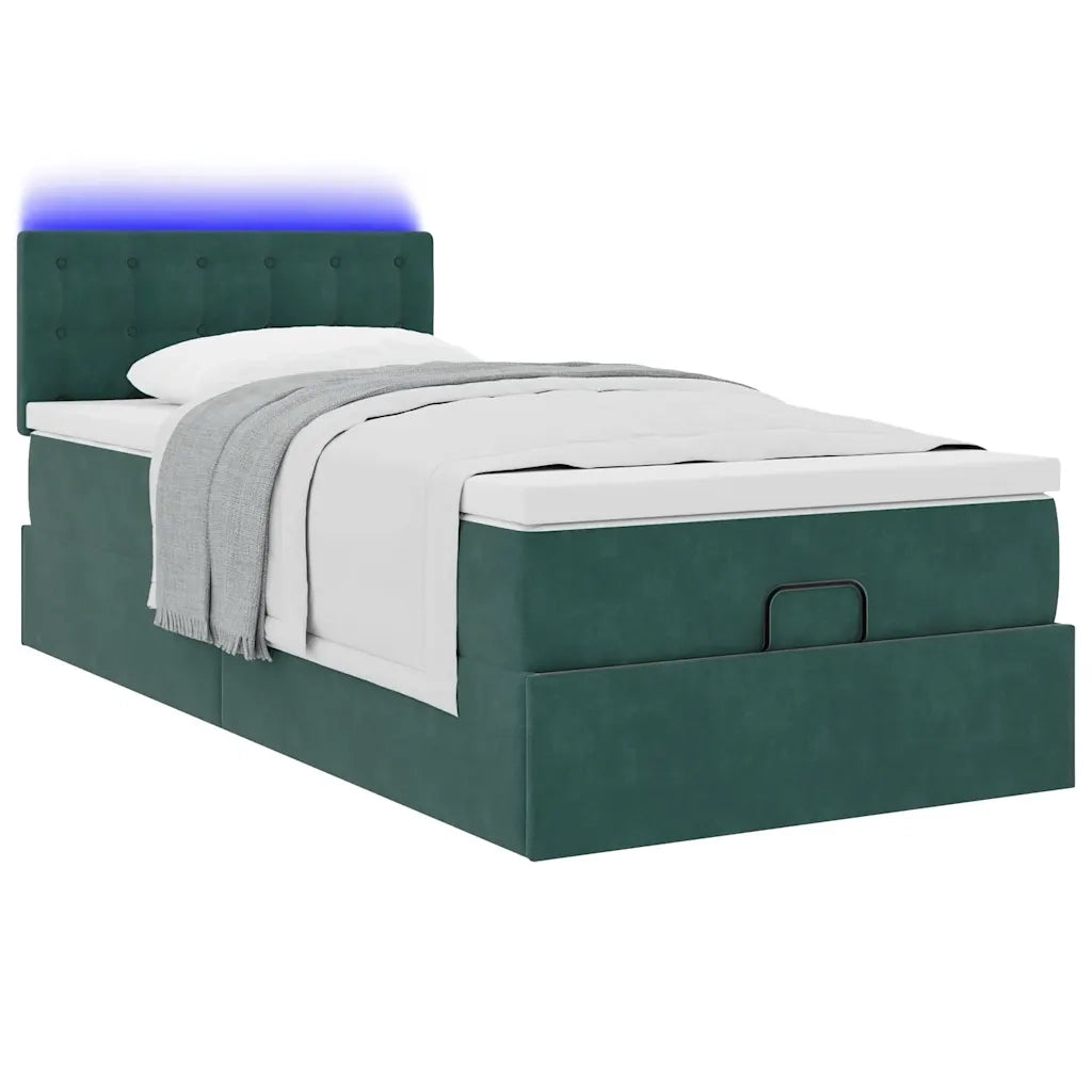 Pouf Letto con Materasso e LED Verde Scuro 90x200cm in Velluto 3312743