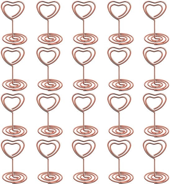 Sostegno per biglietto, 20 pezzi sostegno per biglietto sostegno per menu sostegno per foto, metallico, sostegno per biglietto da tavola, per matrimonio, festa, ufficio, ristorante (oro/rose)