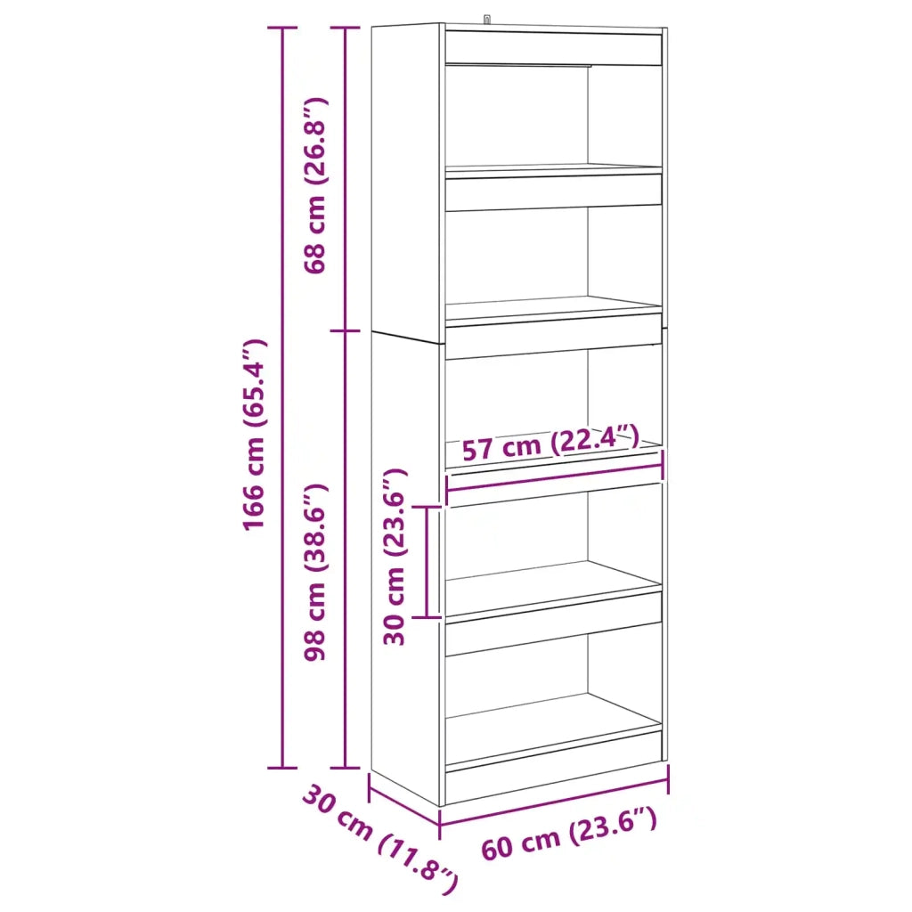 Armadio per Libri 5 livelli 60 x 30 x 166 cm rovere artigianale 880460