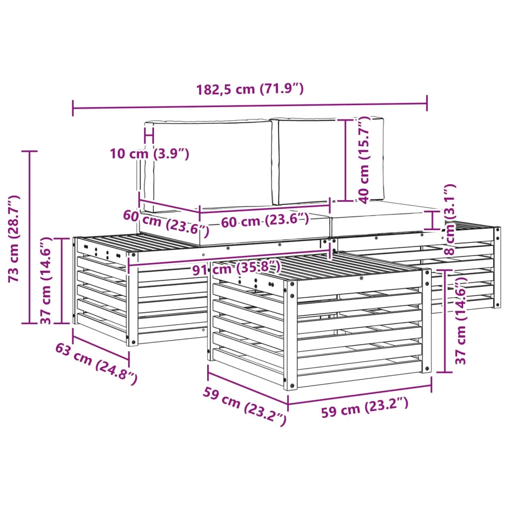 Set di divani da esterno Bianco 59 x 59 x 37 cm Poliestere 3392460