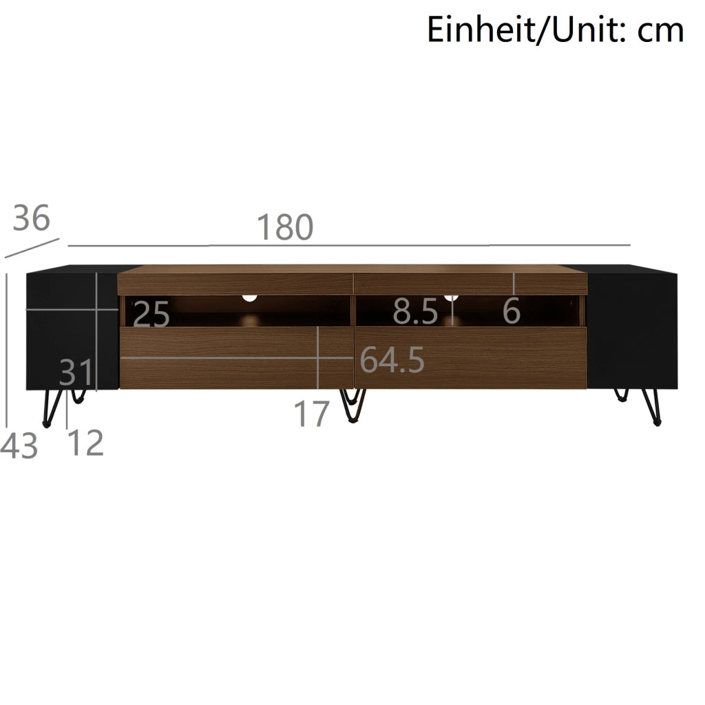 Mobile TV Moderno ¨C MINIMAL ¨C Nero e Legno, 180 cm