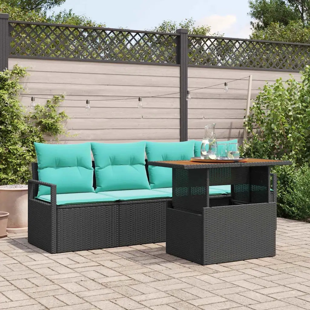 Set Divano da Giardino con cuscino 5 pcs Nero e blu 3349647