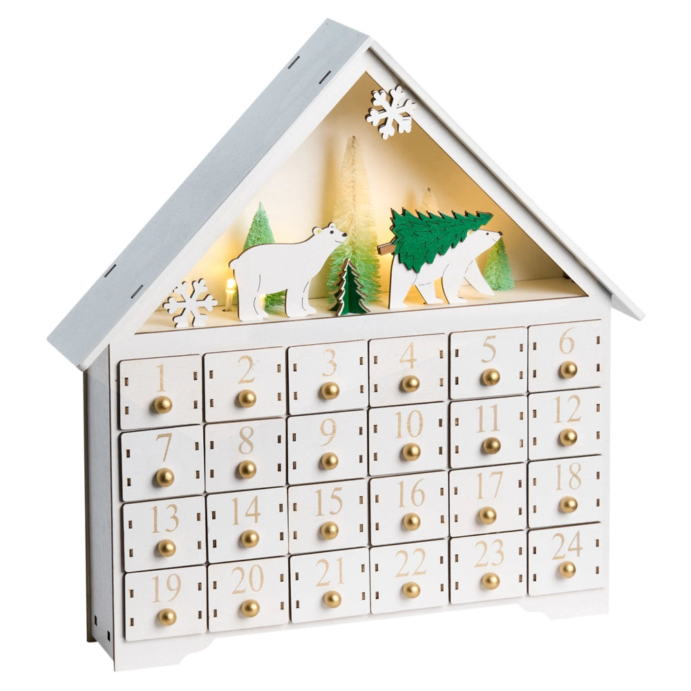 Decorazione natalizia LED in legno Calendario dell'Avvento Bianco da interno