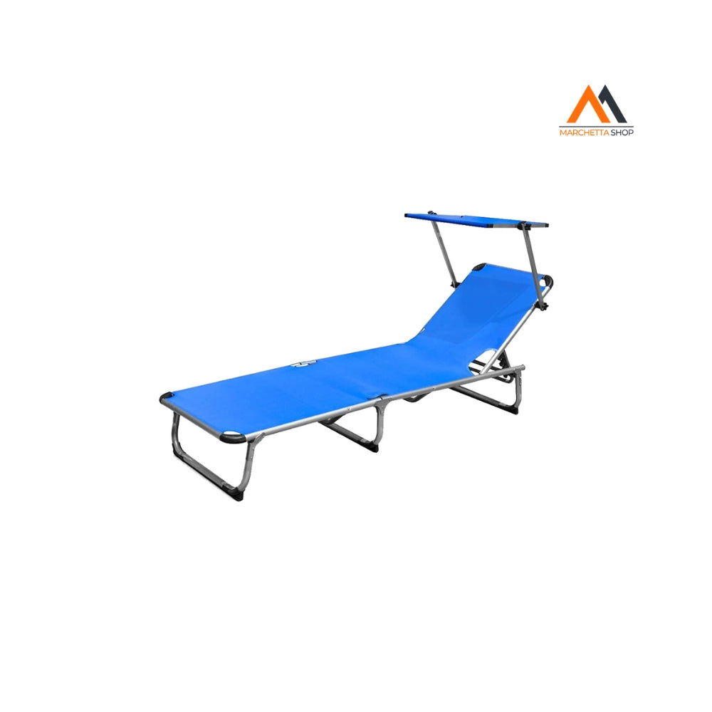 LETTINO SPIAGGIA CON PARASOLE cm 187 x 60 x h 30 - telo blu