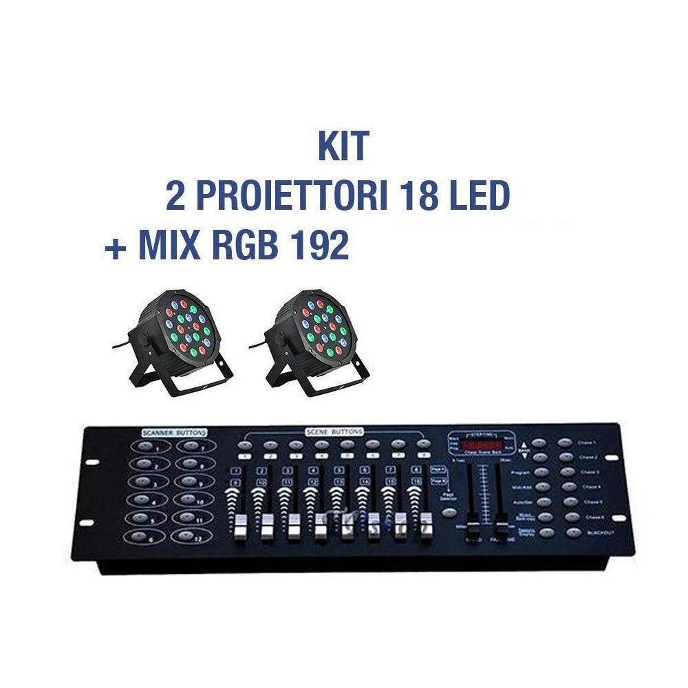 Trade Shop - Kit Par Led Faro Rgb 36 Led Strobo Programmabile Dmx + Mixer 192 -