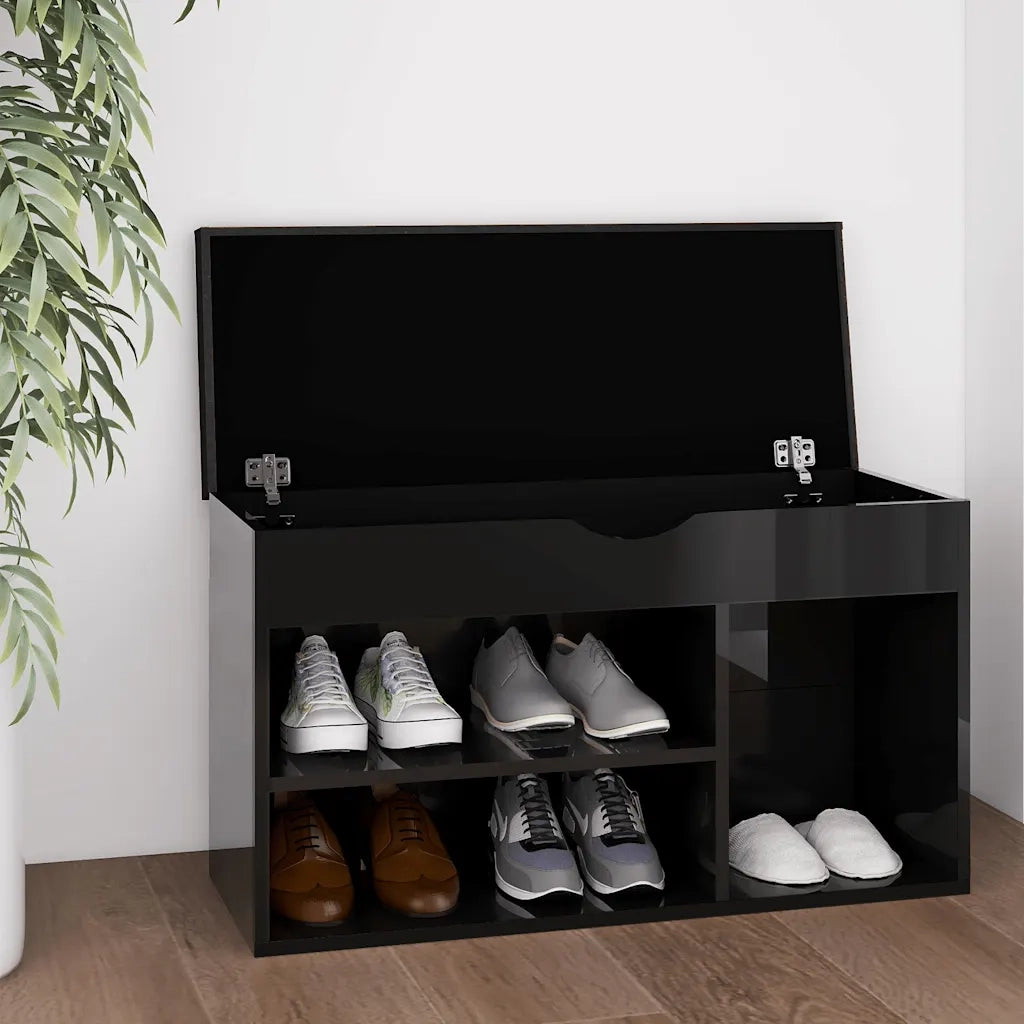 Panca Porta Scarpe Cuscino-Sgabello-Panca Scarpiera Nero Lucido 80x30x47cm Multistrato