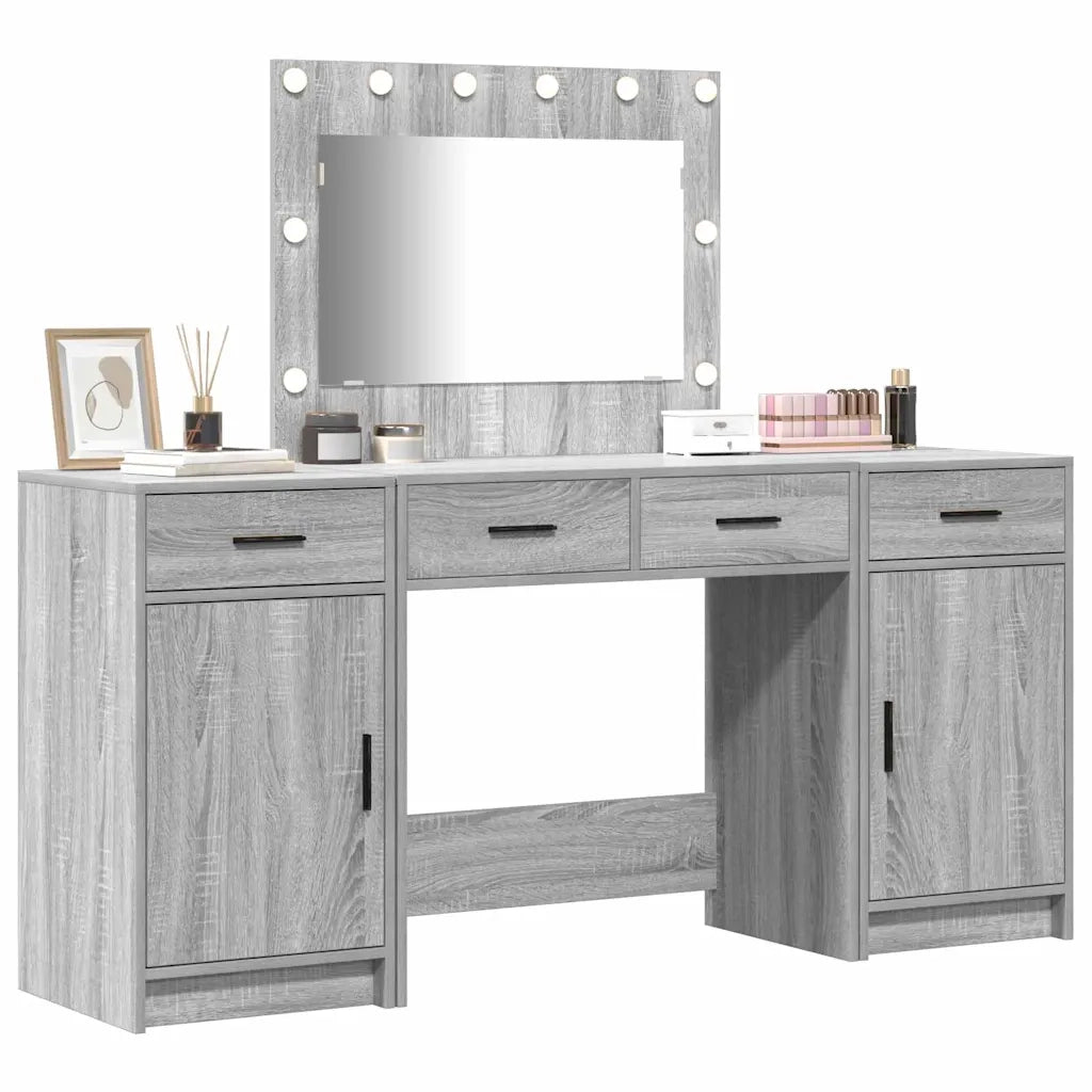 Toeletta | Tavolo da Trucco con cassetto 3 pz Grigio Legno multistrato