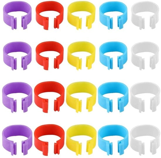 Anelli per pollo in plastica - 20 pezzi - Anelli clip per animali - Multicolore - 1,6/2,0 cm di diametro - Riciclabili - Anelli per zampe