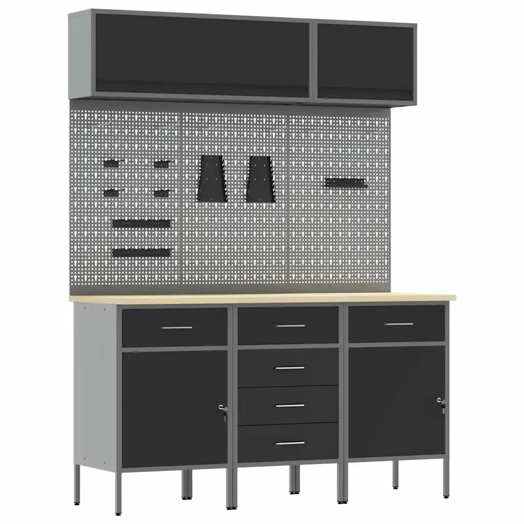 Set di mobili da lavoro con cassetto con blocco 8 pcs Nero 3321444