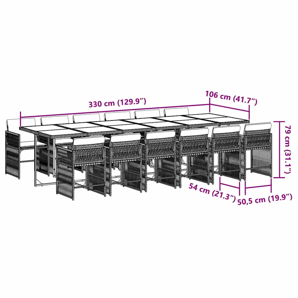 Set da Pranzo da Giardino 13pz con Cuscini Marrone Polyrattan 3211665