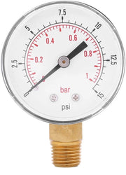 Manometro idraulico 52mm - Manometro pressione acqua - Mini manometro pressione - 0-15psi/0-1bar - 1/4" BSPT connessione - Adatto per aria/olio/acqua