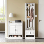 Set ingresso completo - Xylo - con armadio, panchina e appendiabiti, 8 ganci, 4 ante, 1 cassetto, 125x36x190 cm