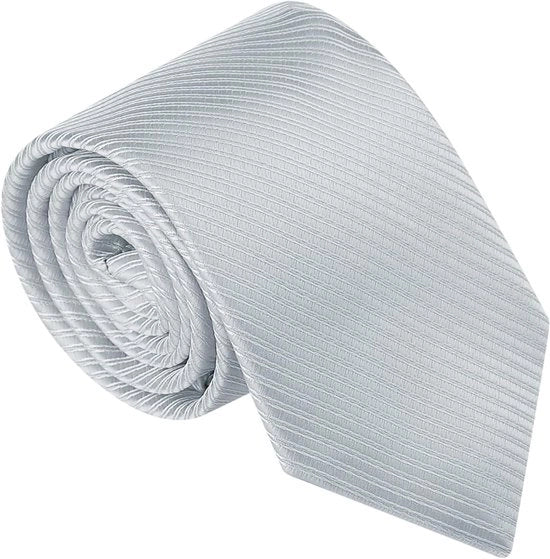 Stropdas con righe strette per uomini, colore grigio, 145 cm di lunghezza